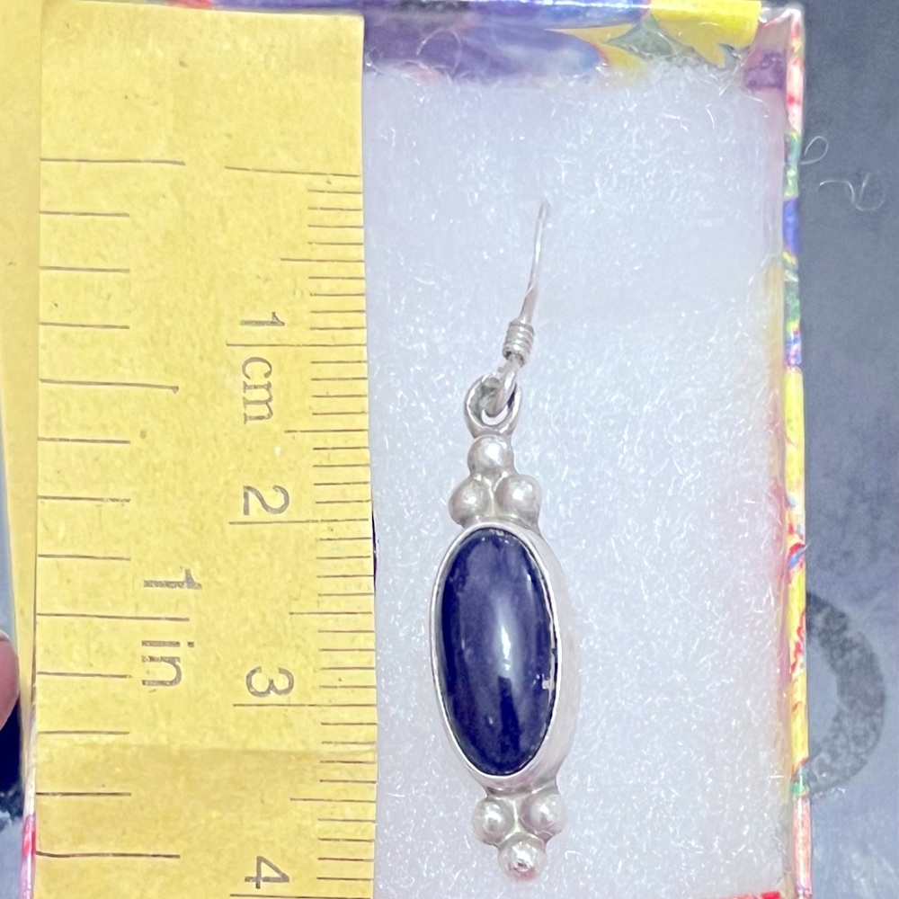 Sterling Silver and Lapis Lazuli drop french hook earrings.